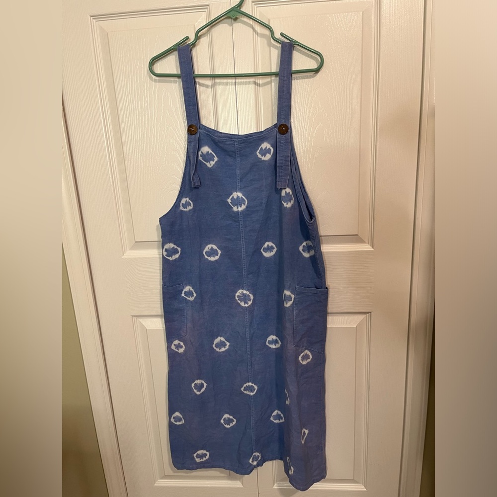 Tie Dye Denim Style Overall Blue‎ Dress with Pockets Mid Calf Length Size Medium